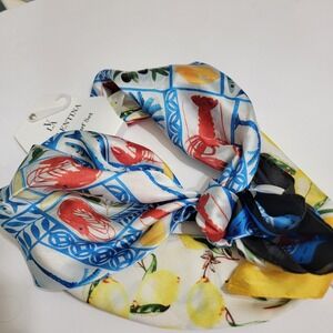 La Valentina 2 Piece Scarf Set Lemon Lobster Mediterranean Print Satin Feel NEW